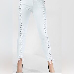 Express Women’s White Ankle Leggings Mid Rise Lace up Stretch Pants/Jeans Sz 18R